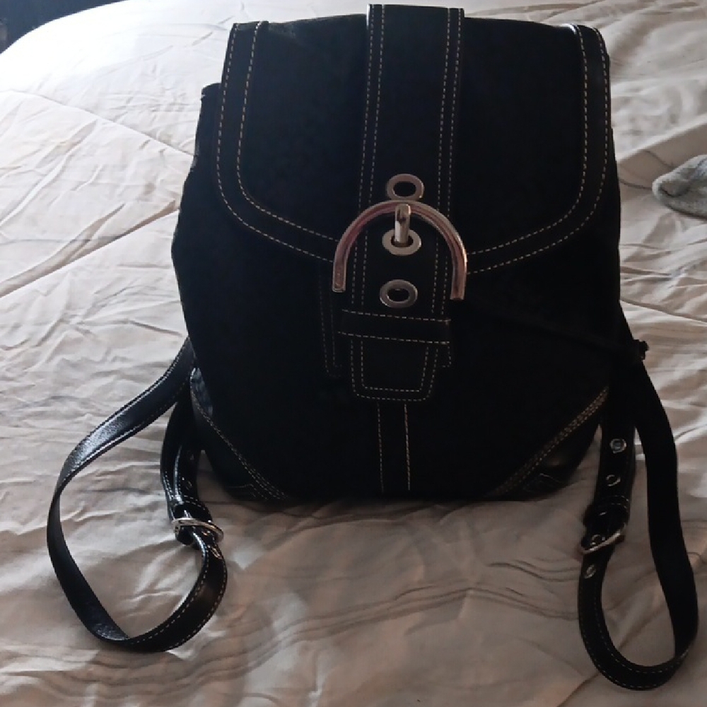 Black Backpack With White Stitching - image 1